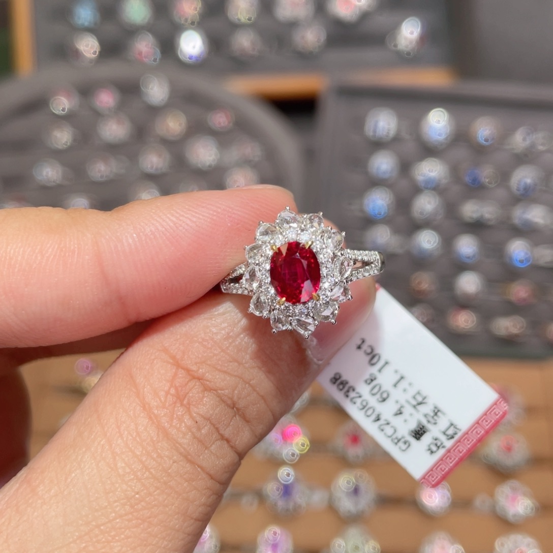 红宝石戒指18K金镶嵌A***e1.1ct 无烧