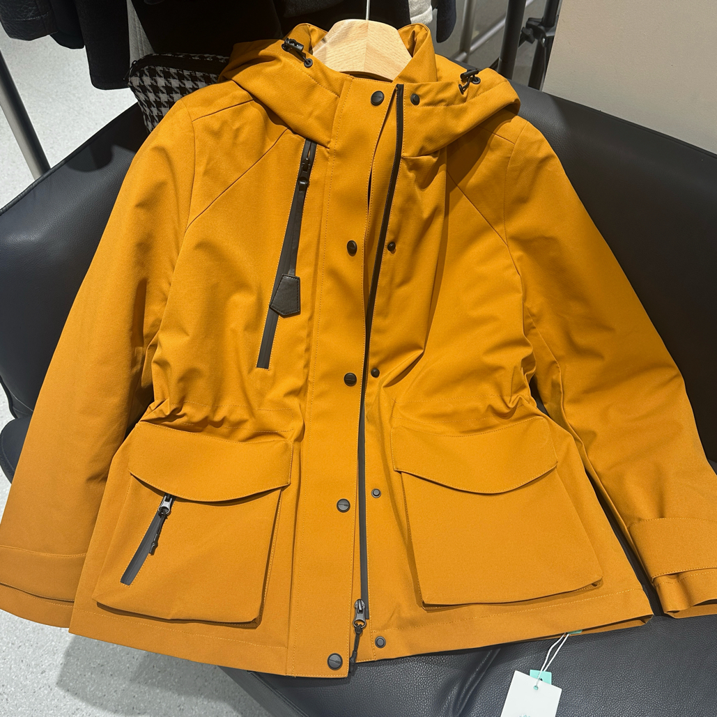 2025冬季新款休闲时尚拉链中长收腰加棉防水户外连帽防风外套