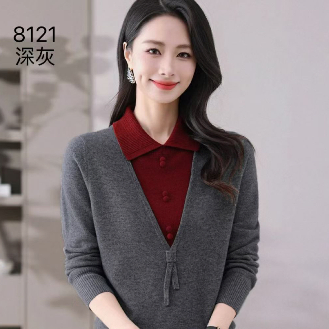 8121款假两件静色上衣