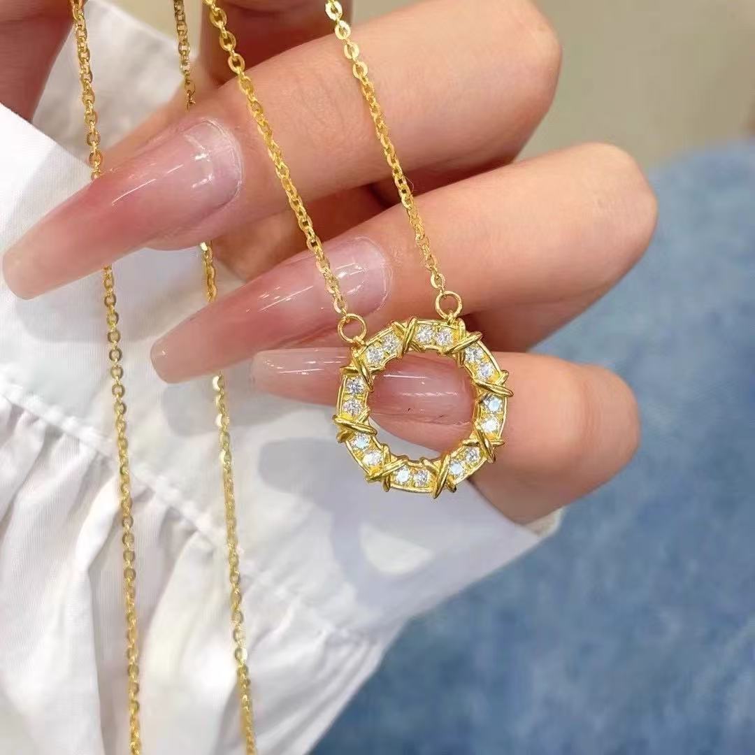 非金属珐琅项链 金色 贵妃花环吊坠项链 K452