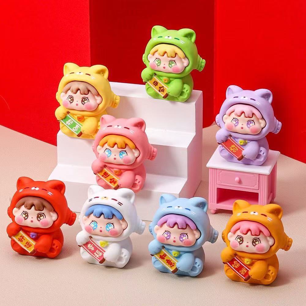 【硕硕家】对对碰手感漆招财猫QQ女孩萌粒摆件