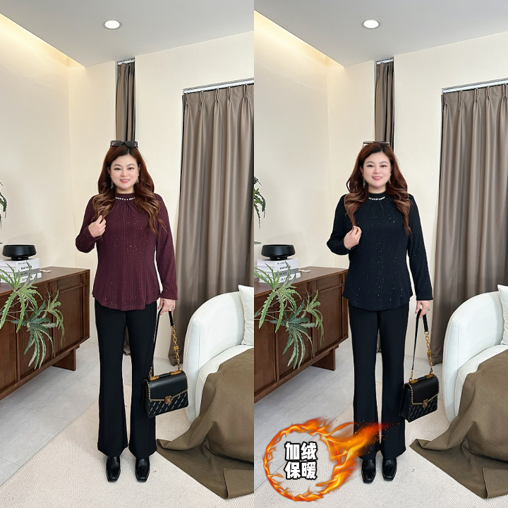 【上新上衣】PDM22647秋冬新款时尚洋气法式圆领T恤高级感大码女装