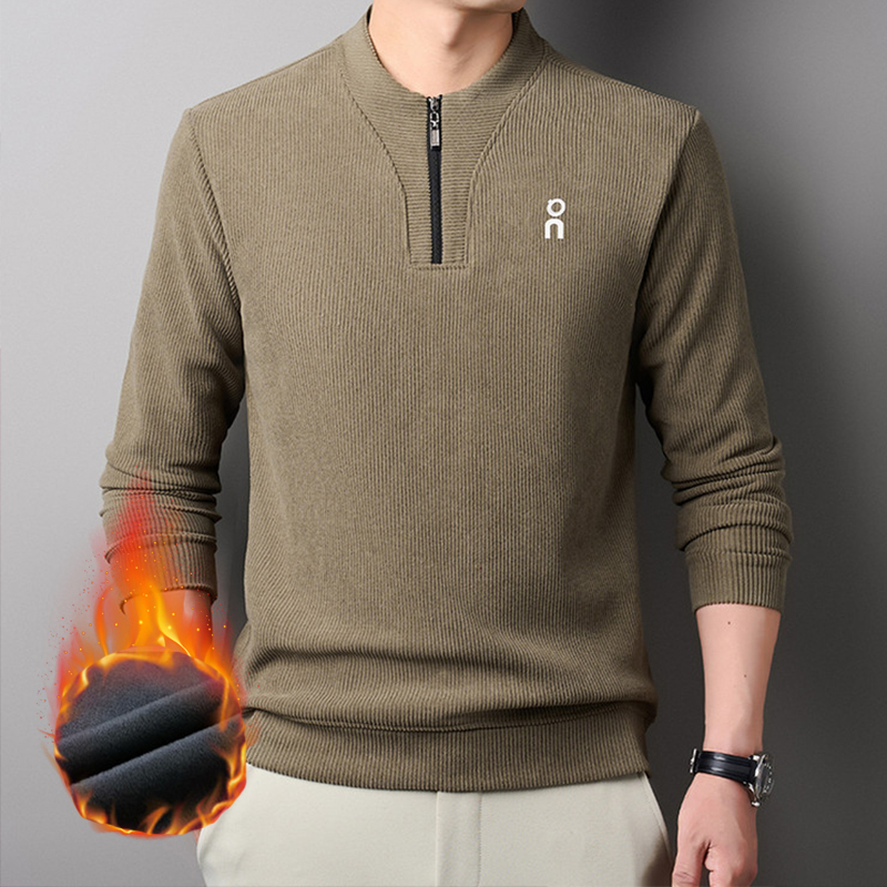 秋冬2025新款加绒加厚男士休闲时尚打底拉链圆领加绒T恤长袖卫衣
