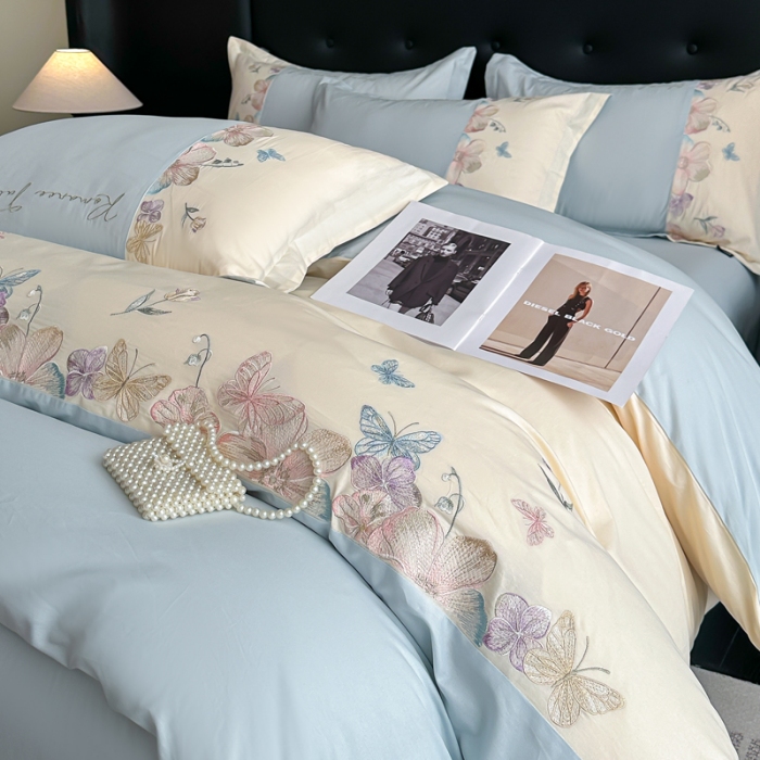 【艳子专属】新疆长绒棉80支全棉刺绣四件套—郁金香-蓝