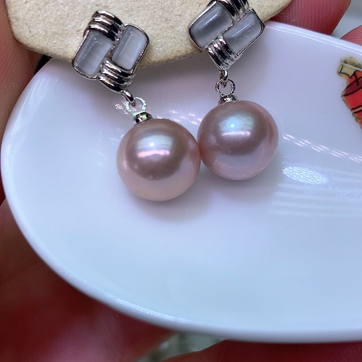 银S925镶嵌耳饰淡水珍珠