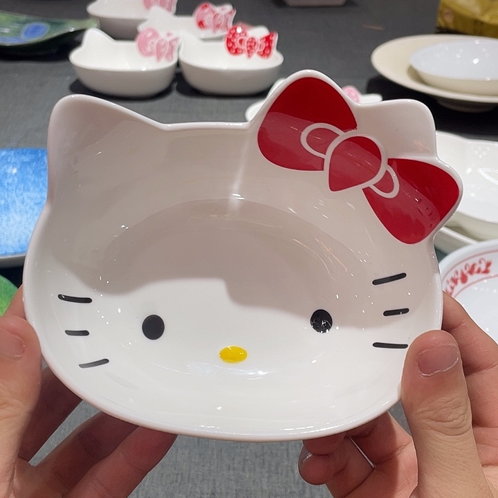 卡通红色猫咪碗陶瓷的