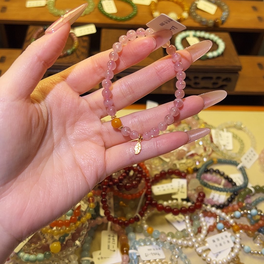 水晶手链银S925镶嵌粉水80