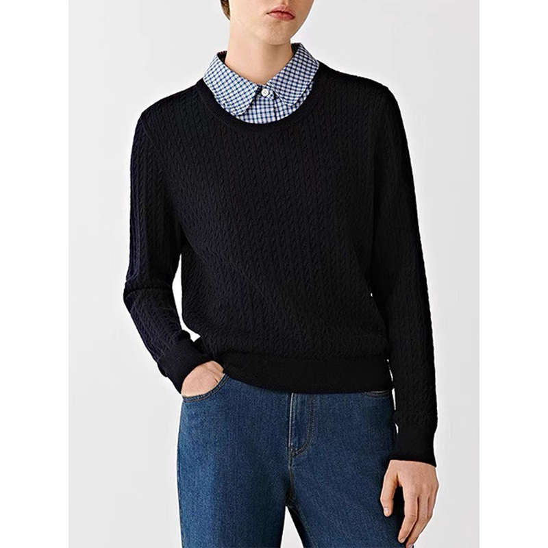 原单非世面货！精纺羊毛细半精纺羊毛长袖套头针织衫 8057