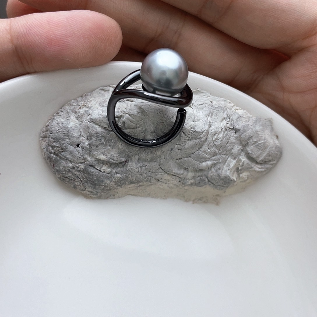 戒圈银S925镶嵌海水珍珠