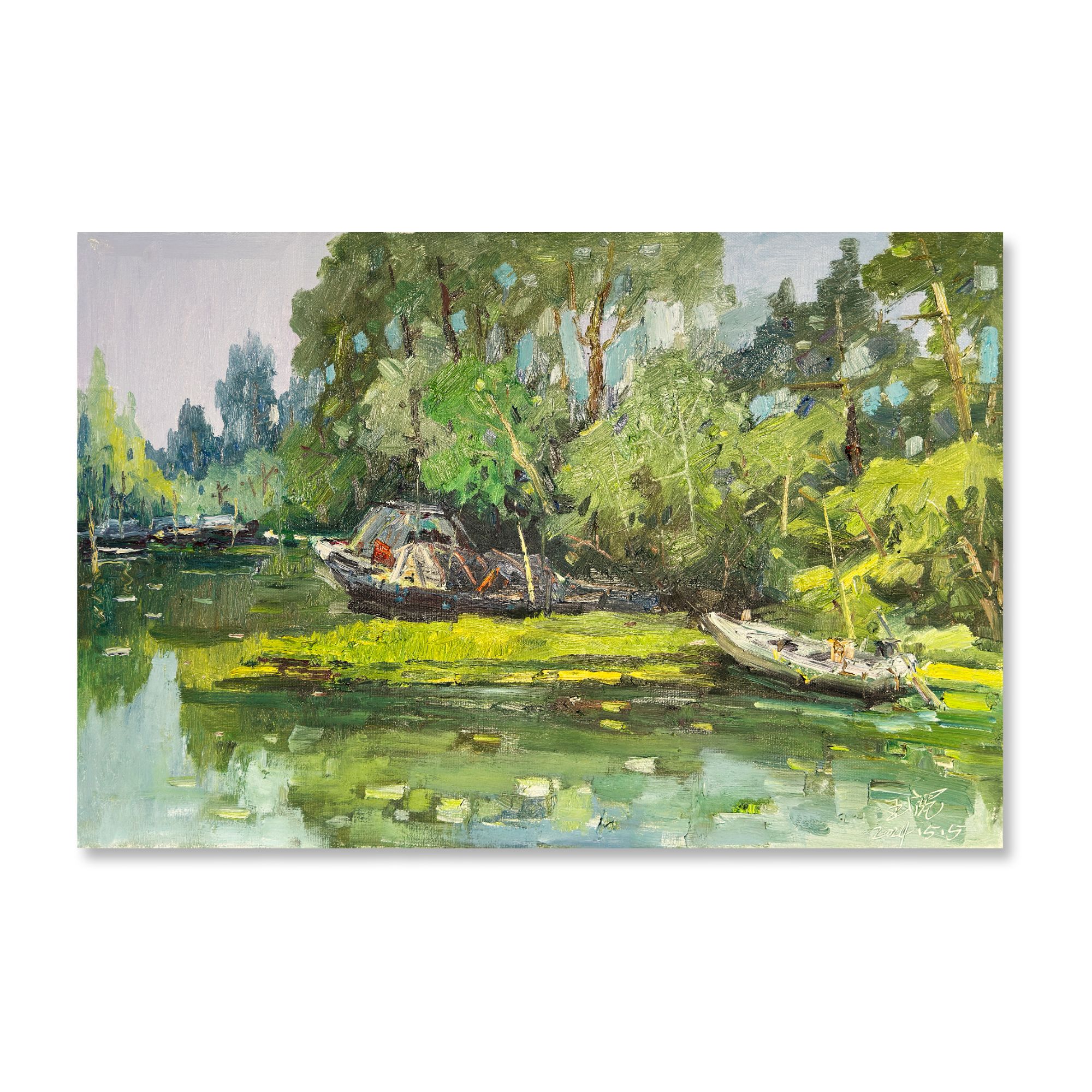 【三只小船】客厅餐厅装饰画纯手绘油画沙发背景墙卧室书房挂画