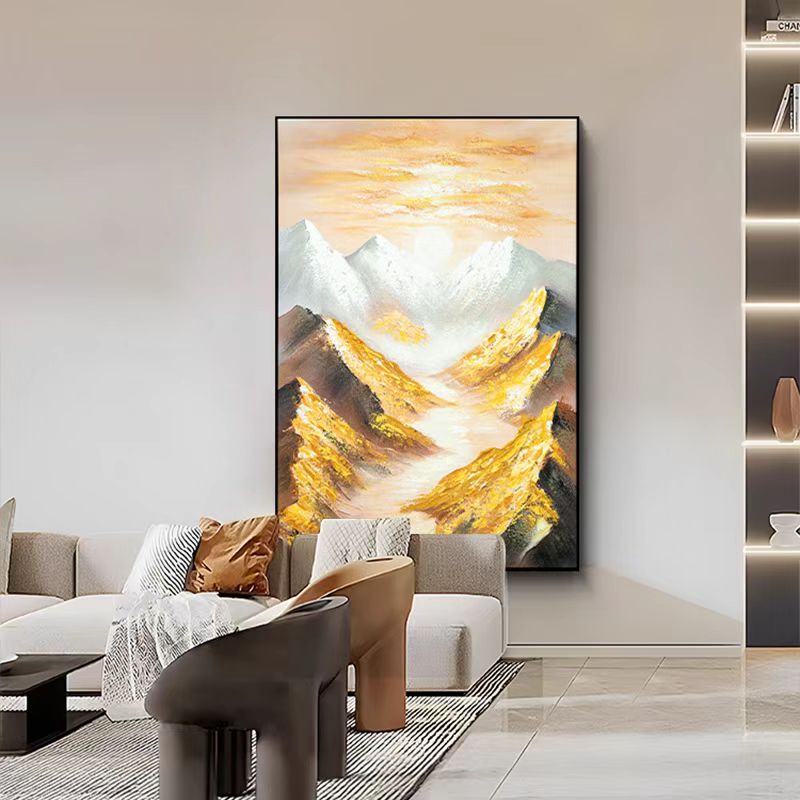 现代手工画简约手工油画玄关装饰画轻奢客厅入户挂画背有靠山金山