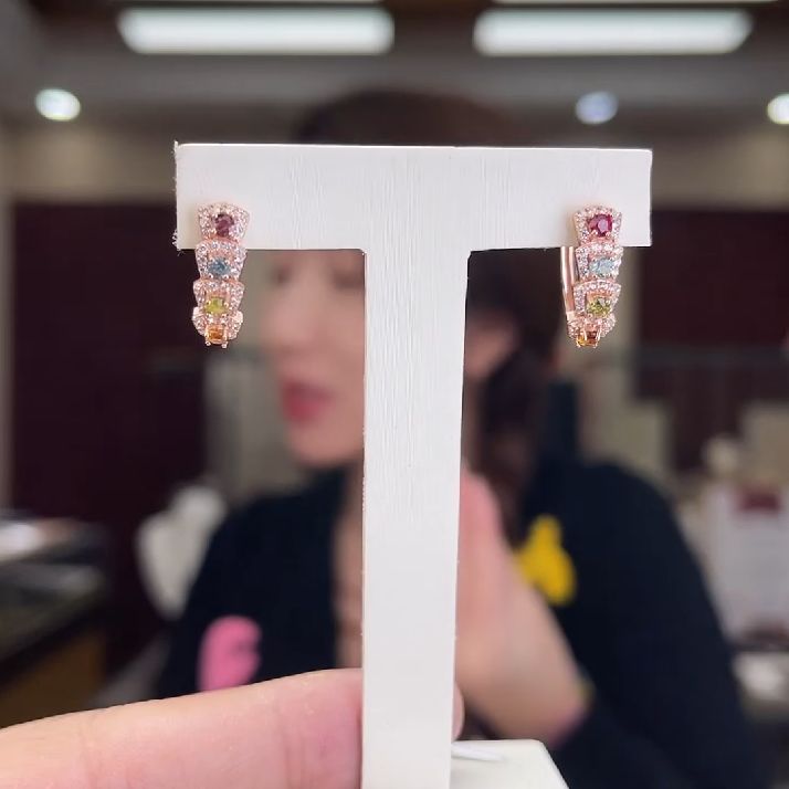 124621002碧玺/银S925镶嵌碧玺耳扣2多样性发货