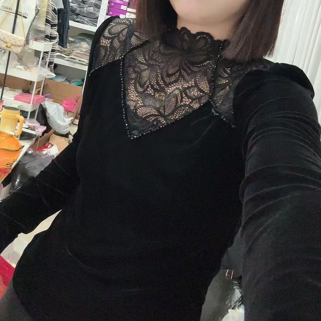 1095丝绒蕾丝半领打底