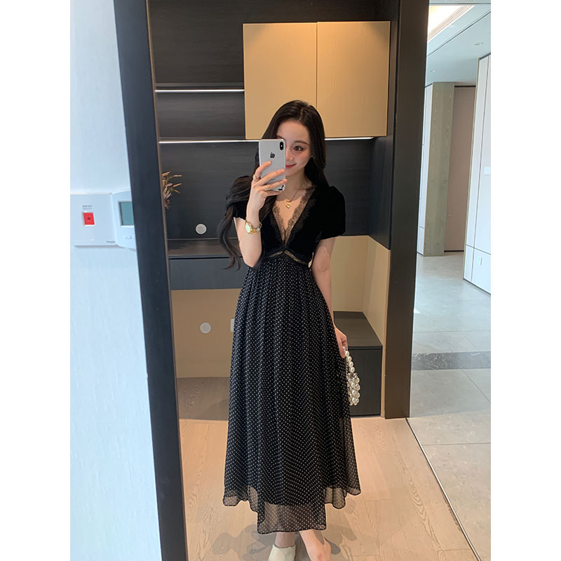 XINYI【浪漫南法】夏季真丝波点连衣裙收腰显瘦轻奢裙X625Q11888