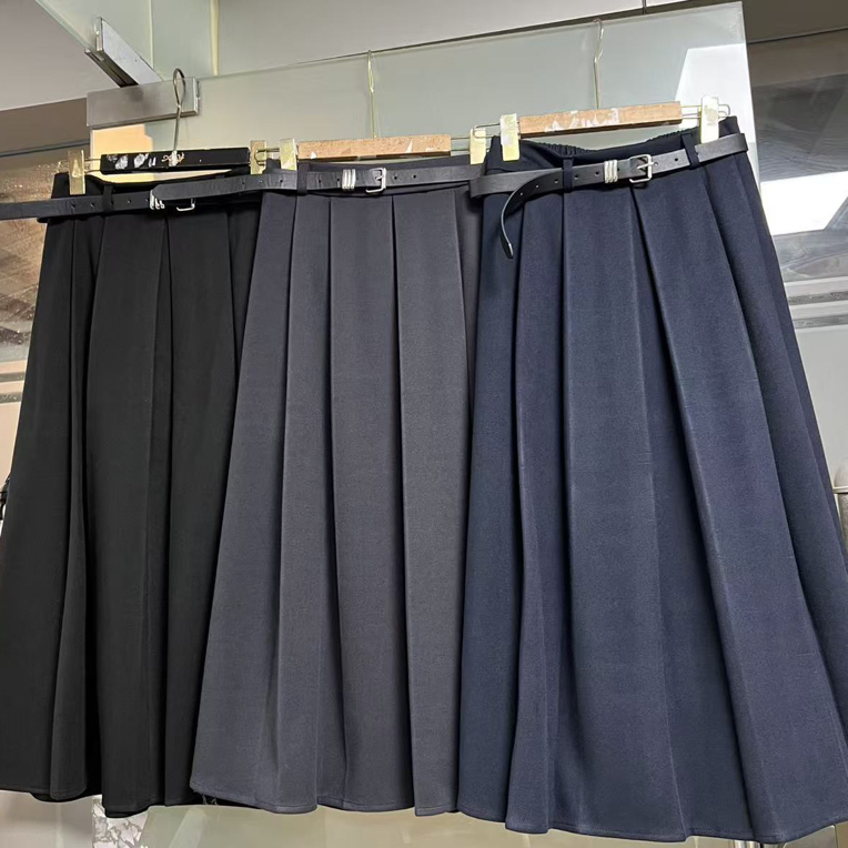 灰色毛呢韩系半身裙女秋冬款高腰垂感百褶裙小个子中长款大摆伞裙