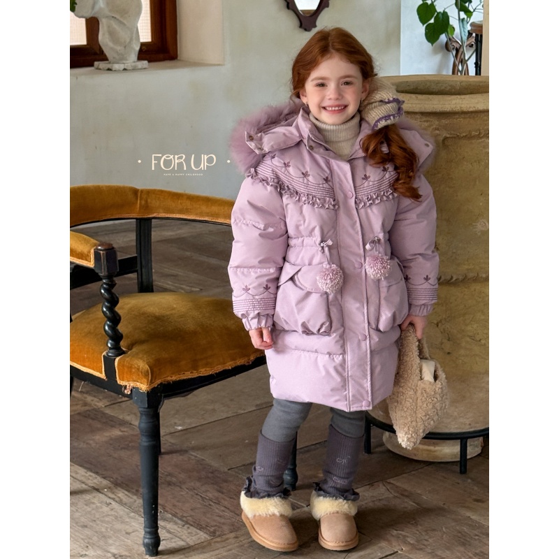 【冬款FORUP】女童冬装法式刺绣大毛领90白鸭绒羽绒服254-FU-65007