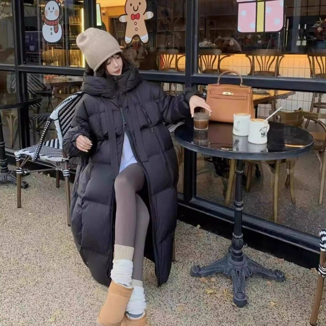 反季韩版连帽加厚棉袄女宽松中长款面包服慵懒冬季新款时尚过膝