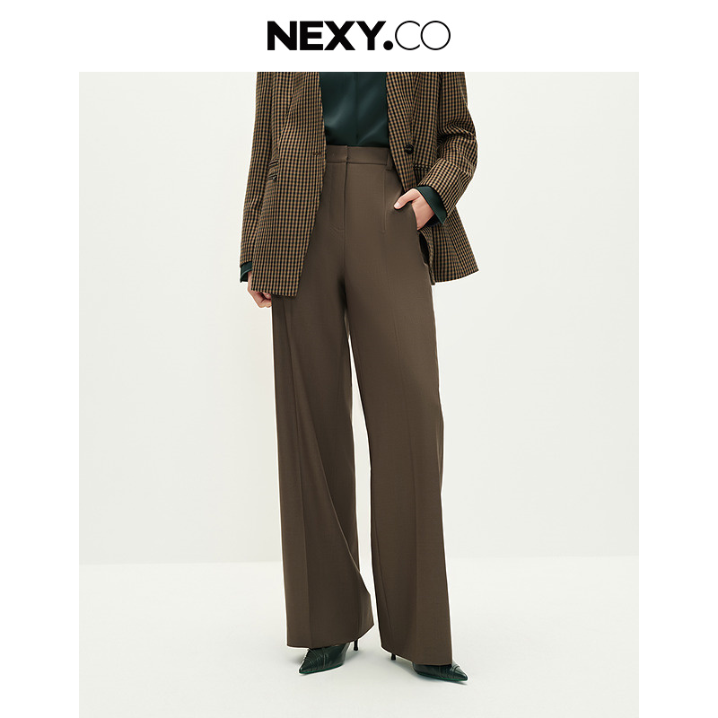 NEXY.CO/奈蔻显瘦中腰时尚百搭休闲宽松垂感秋季长裤XV03066D4