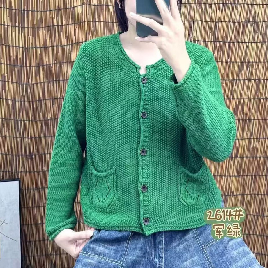 女薄款宽松型春季慵懒风毛针织衫军绿宽松ins绿色