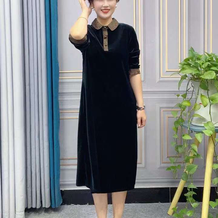 妈妈连衣裙秋季新款高品质丝绒显瘦遮肚大码洋气减龄中老年女装