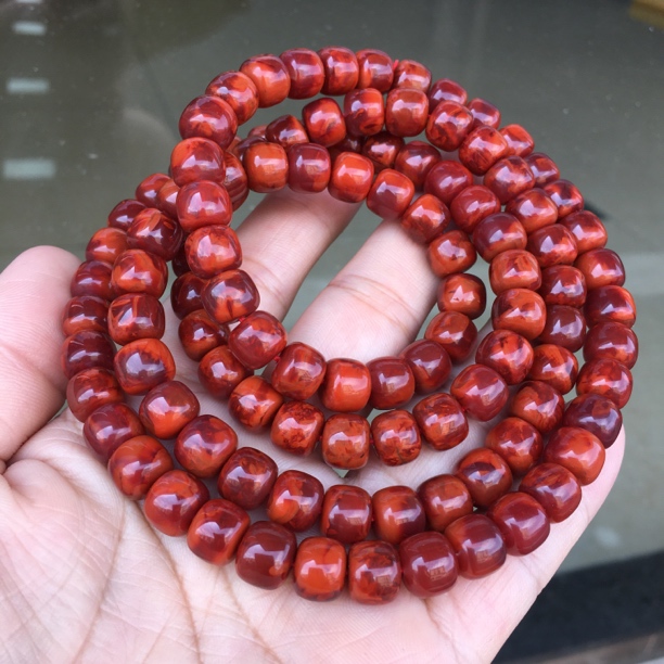 (典藏级)川料瓦西牛血红火焰纹老型佛珠项链手链尺寸9简约时尚