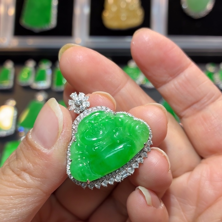 翡翠18K金镶嵌吊坠(不含链)翡翠