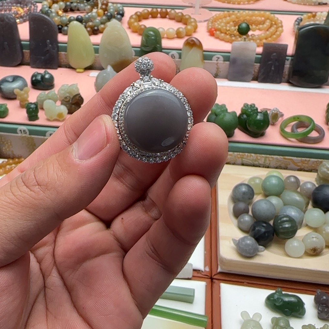 和田玉银S925镶嵌吊坠(不含链)