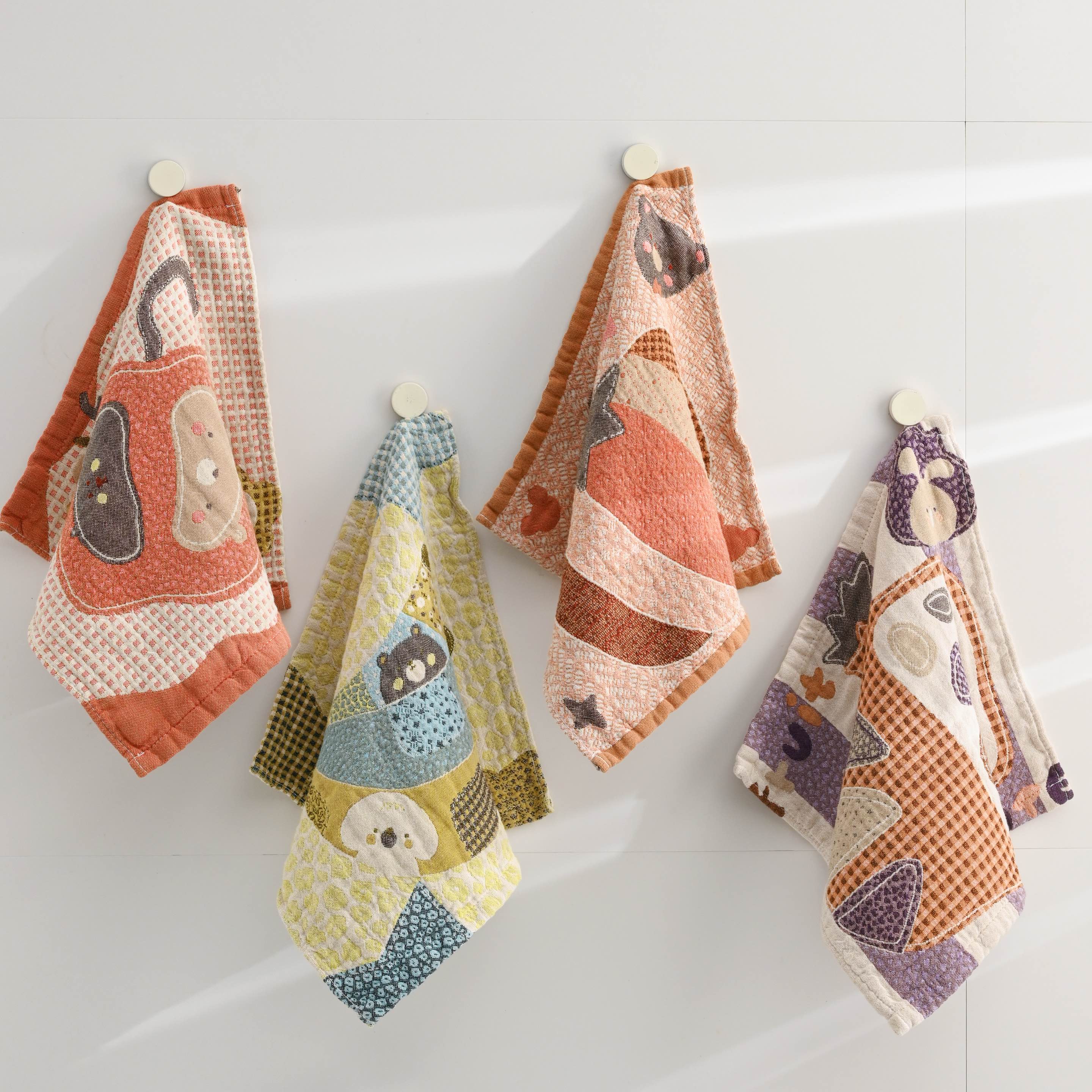 【方巾4条装】35/35四层棉麻可爱柔软吸水小毛巾洗脸巾