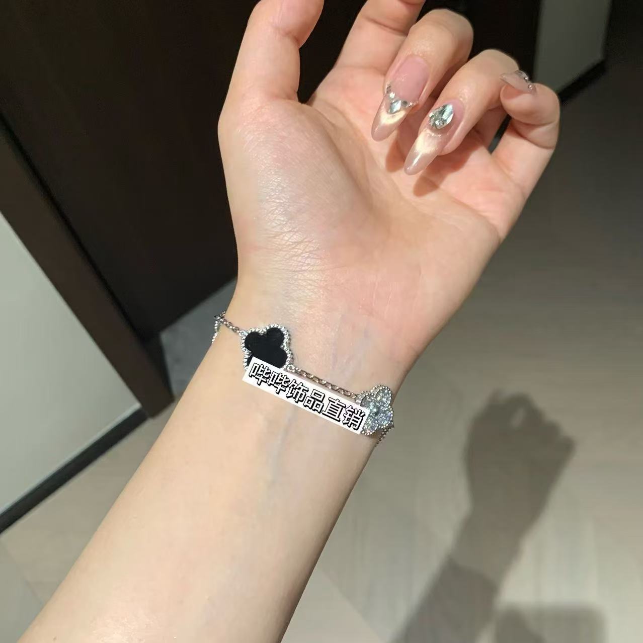 钛钢锆石手链 BIBI【黑色满锆五花】手链G014