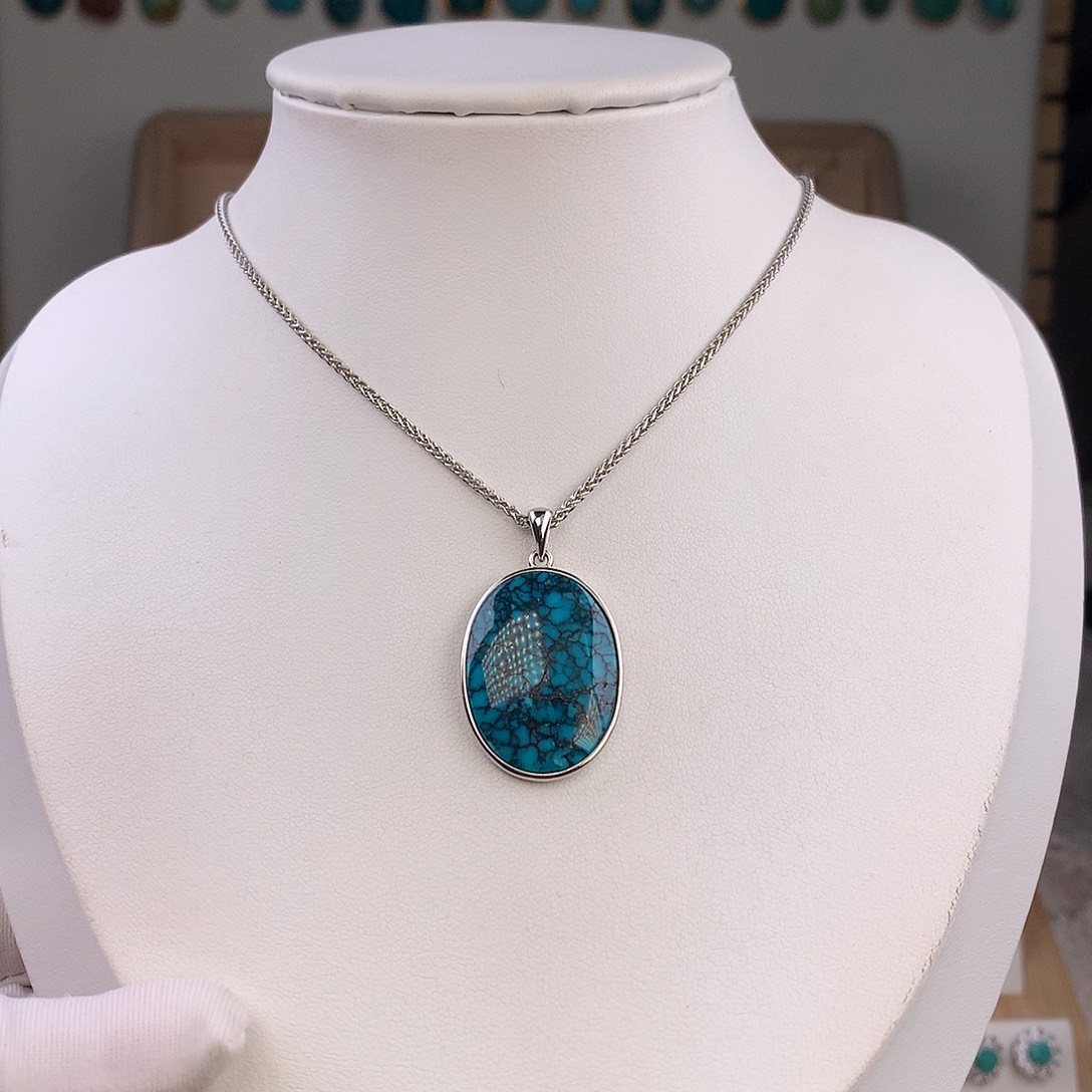 绿松石银S925镶嵌吊坠(不含链)