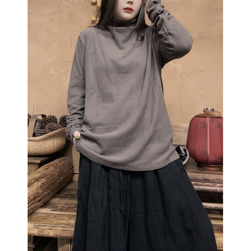 美子原创德绒圆领极简风落肩袖休闲风T恤打底衫（衣长65）