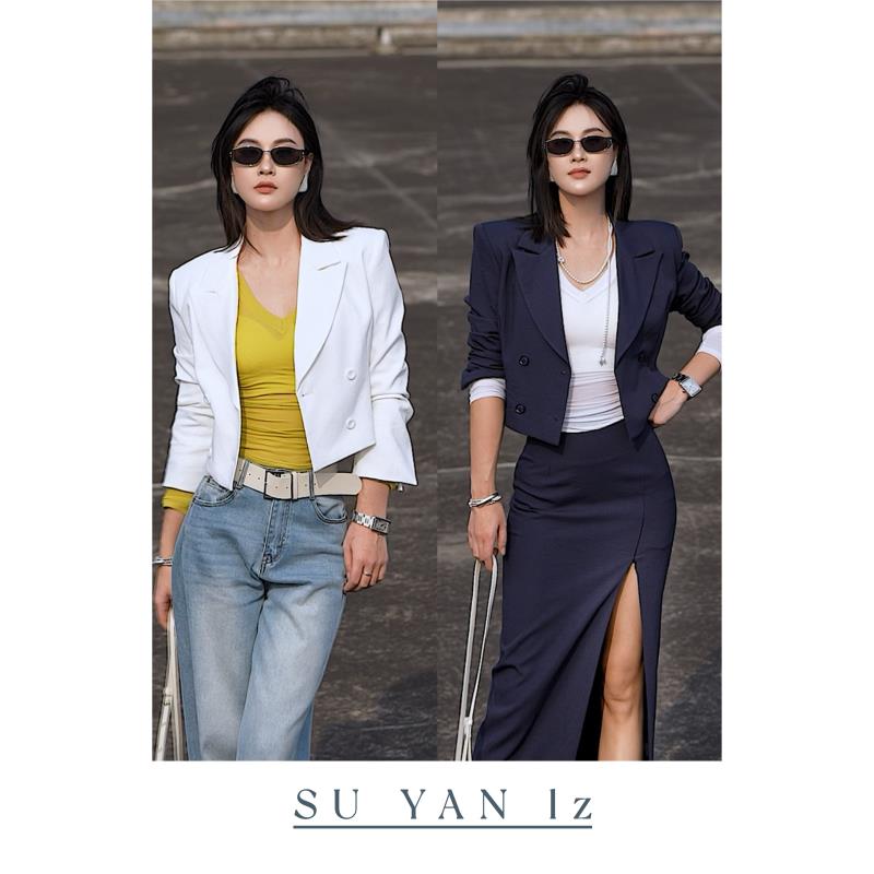 智嫣女装 XZ002原创春夏通勤双排扣收腰修身西服轻职风西装正装