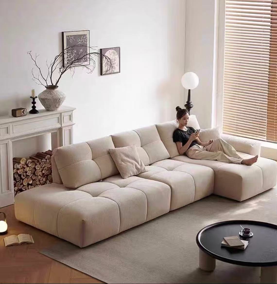 像素花瓣雪尼尔直排客厅沙发大小户型可调节靠背意式轻奢沙发