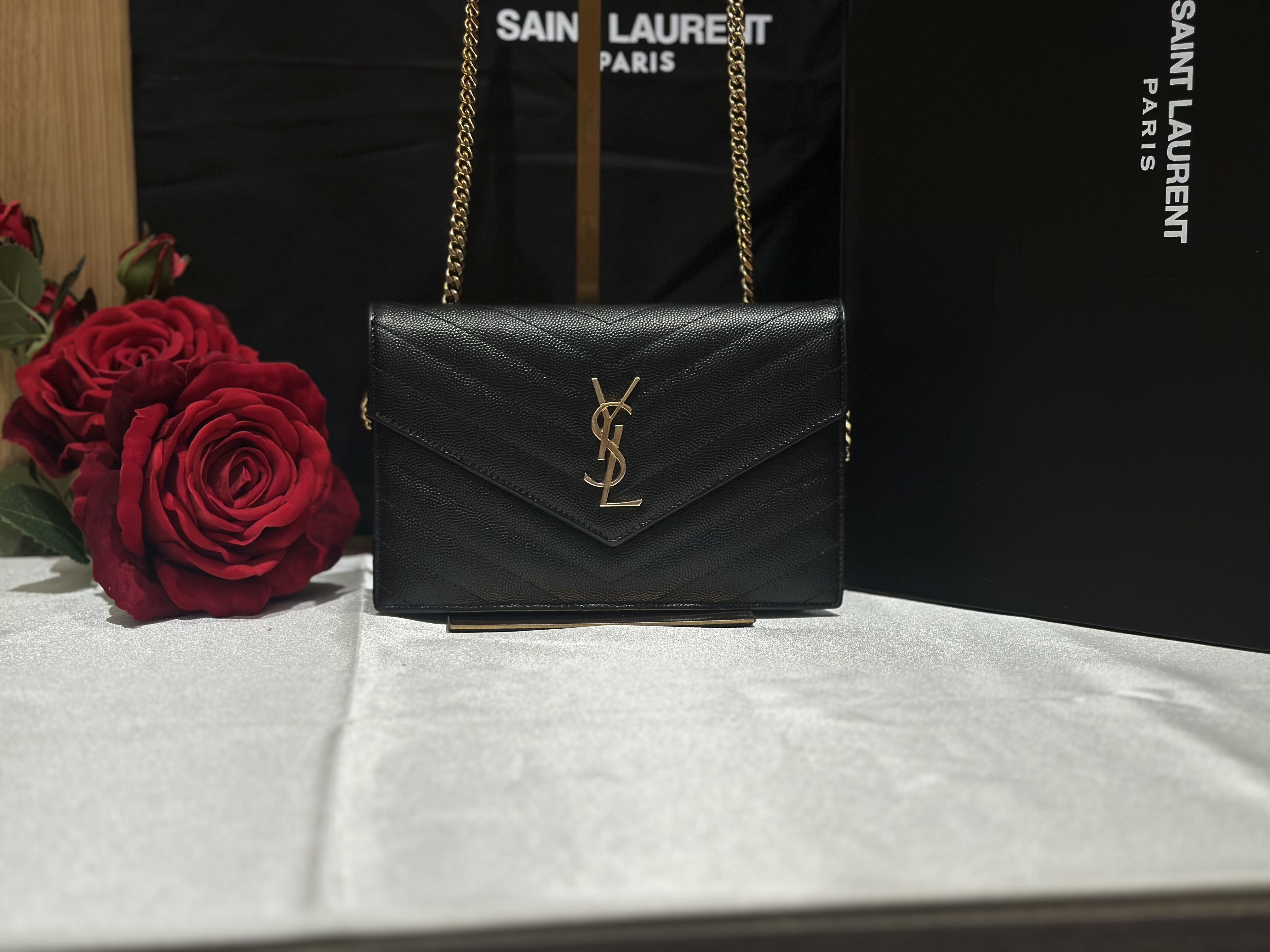 99新 YSL/圣罗兰 壹所奢品/ysl黑金信封小号18斜挎包/链条包