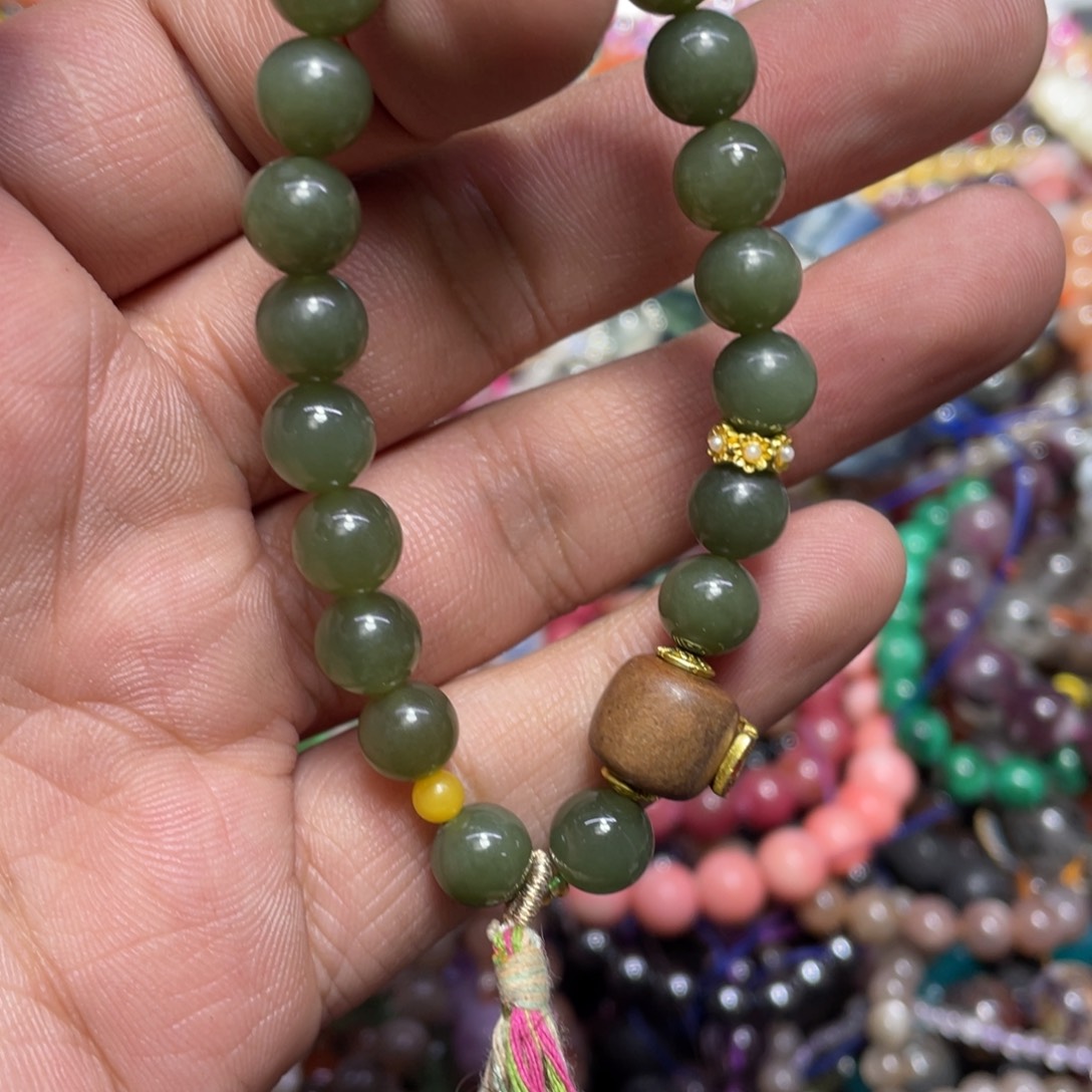 烟晶手链银S800镀金镶嵌