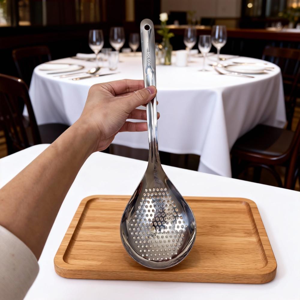 全钢加厚不锈钢花椒漏勺家用厨房捞面条神器饺子长柄沥水油炸漏勺