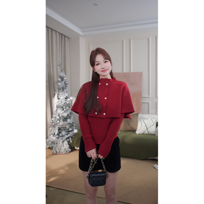 板栗西西【红璃树莓】气质温柔打底衫针织毛衣女半身裙秋冬套装