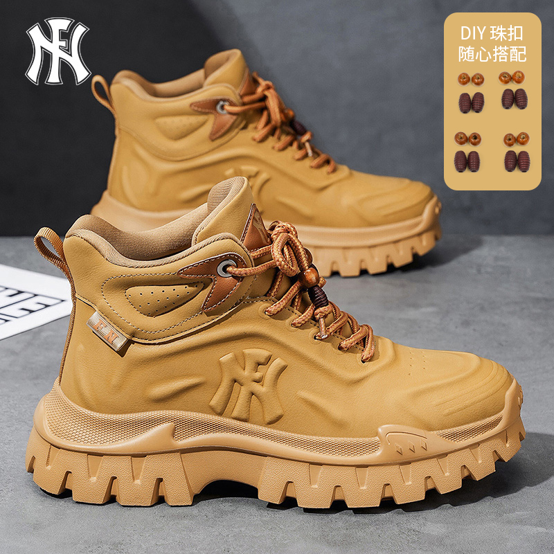 FN马丁靴男2025新款秋冬季高帮休闲皮面运动防滑厚底增高大黄靴
