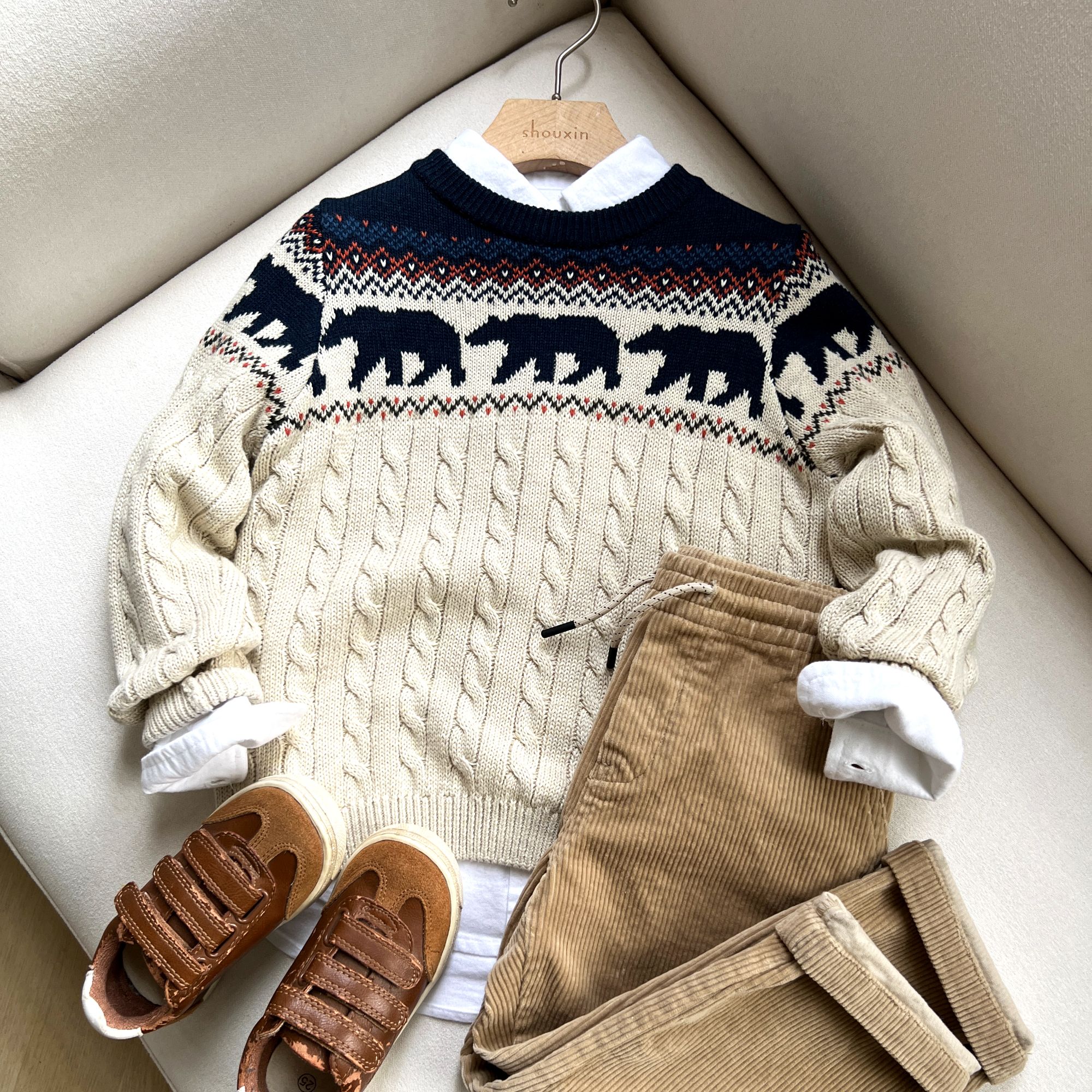 2025新款~经典美式北极熊麻花毛衣男童中大童童装