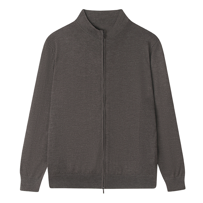 YZ~男士精纺山羊绒半高拉链开衫通勤休闲百搭针织上衣长袖秋冬