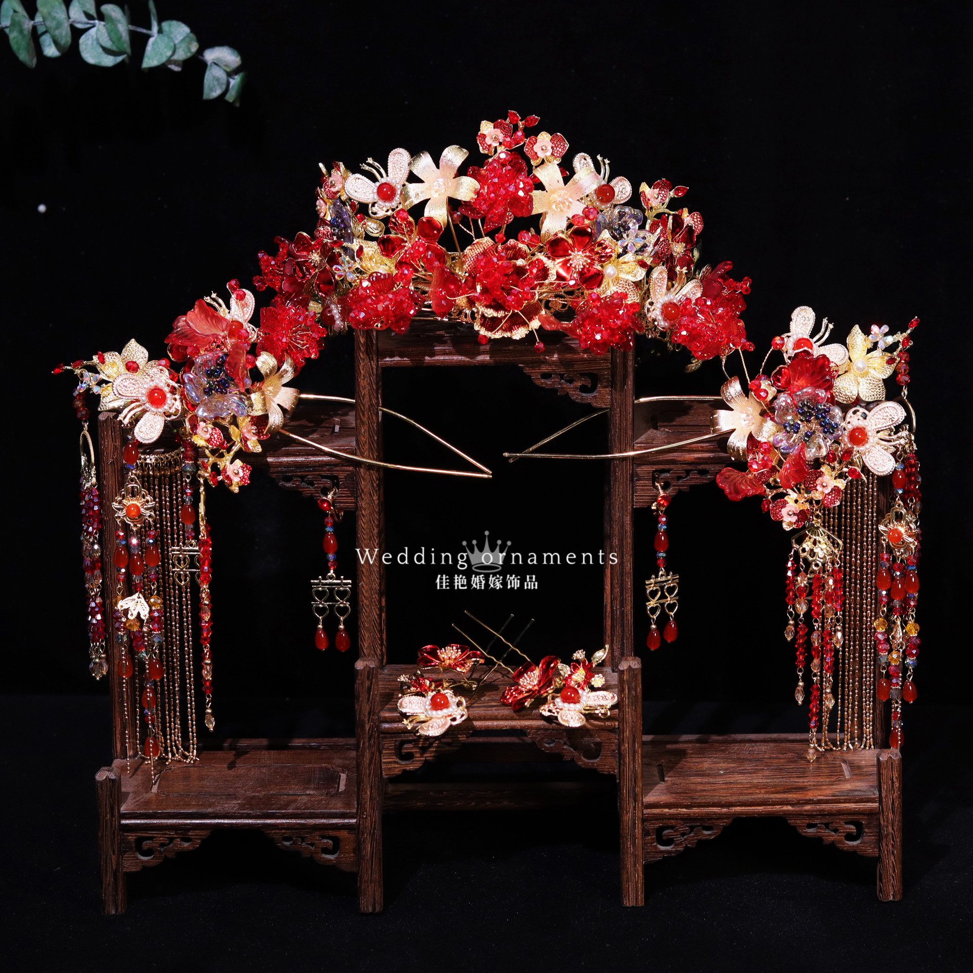 9001精致婚礼大气红色新娘复古奢华冠式新娘头饰