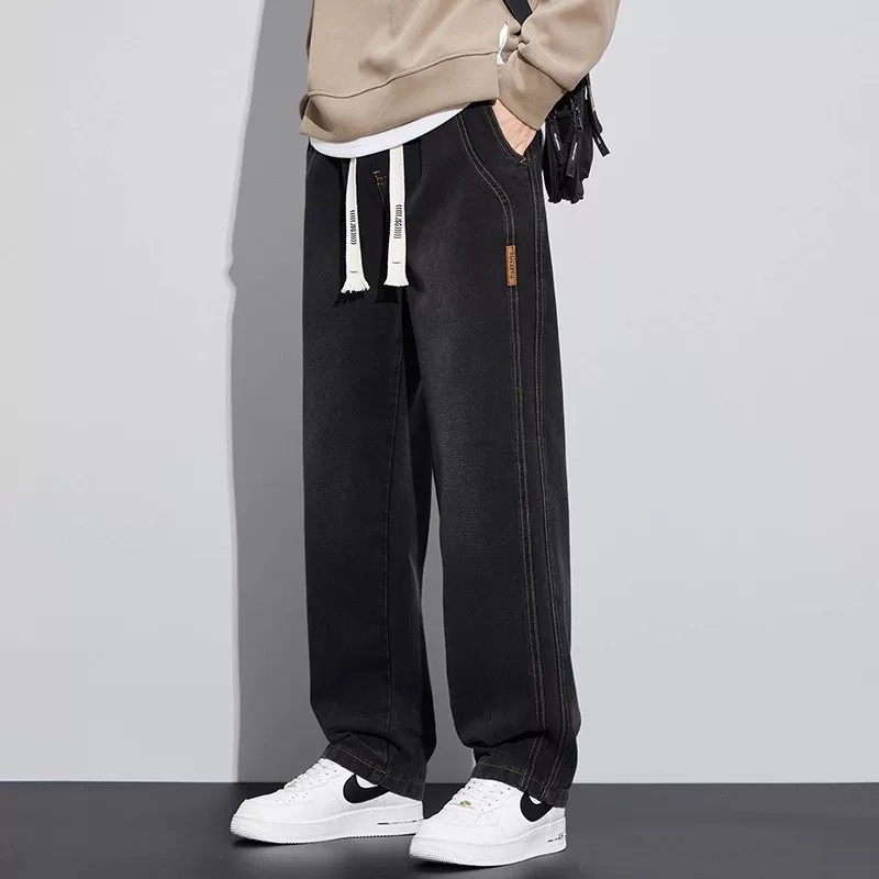 （慧）2025冬季新款加绒加厚牛仔裤男宽松阔腿直筒裤美式重磅洗水