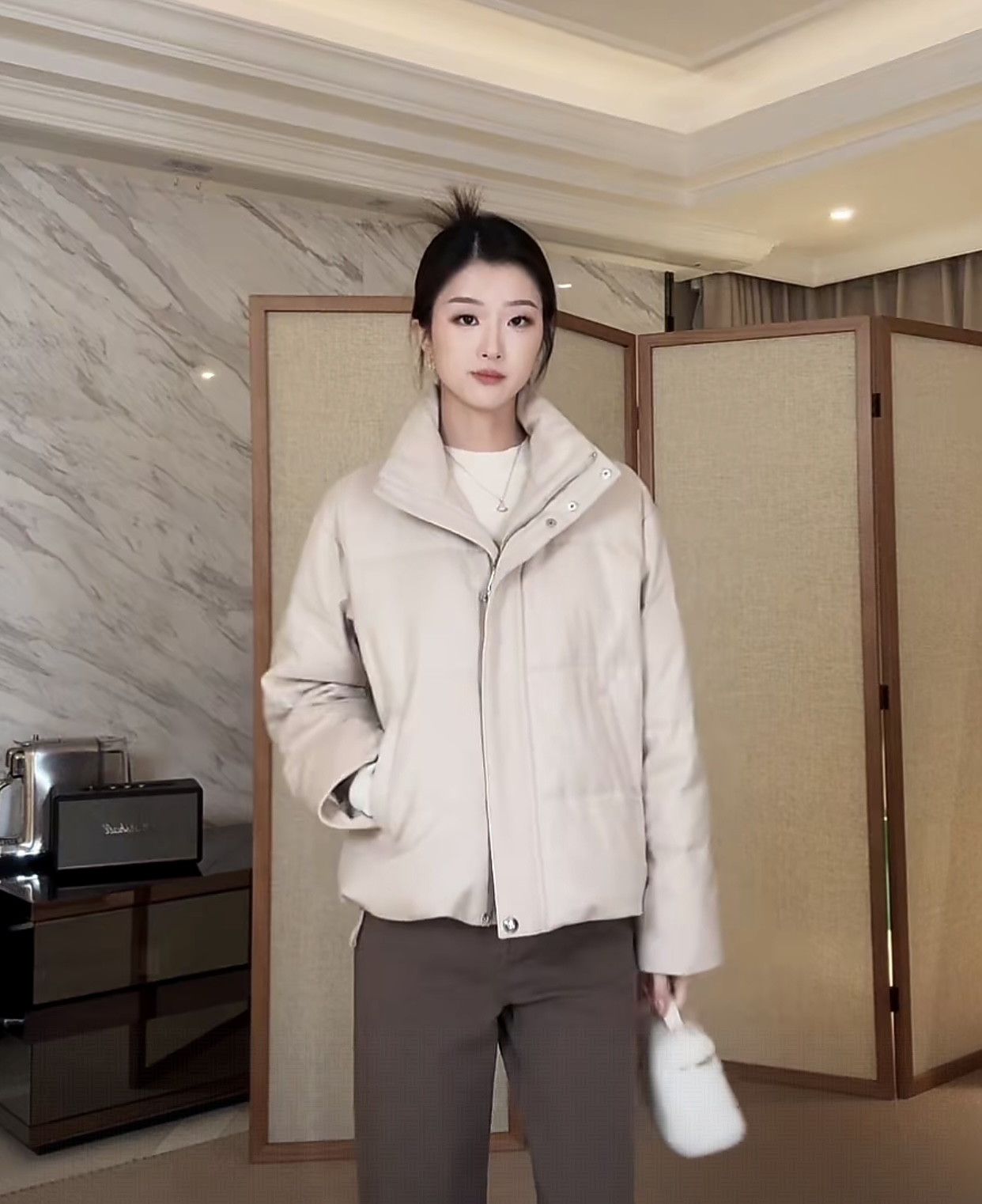 老钱LP白鹅绒廓形羽绒服立领蓬松外套秋冬