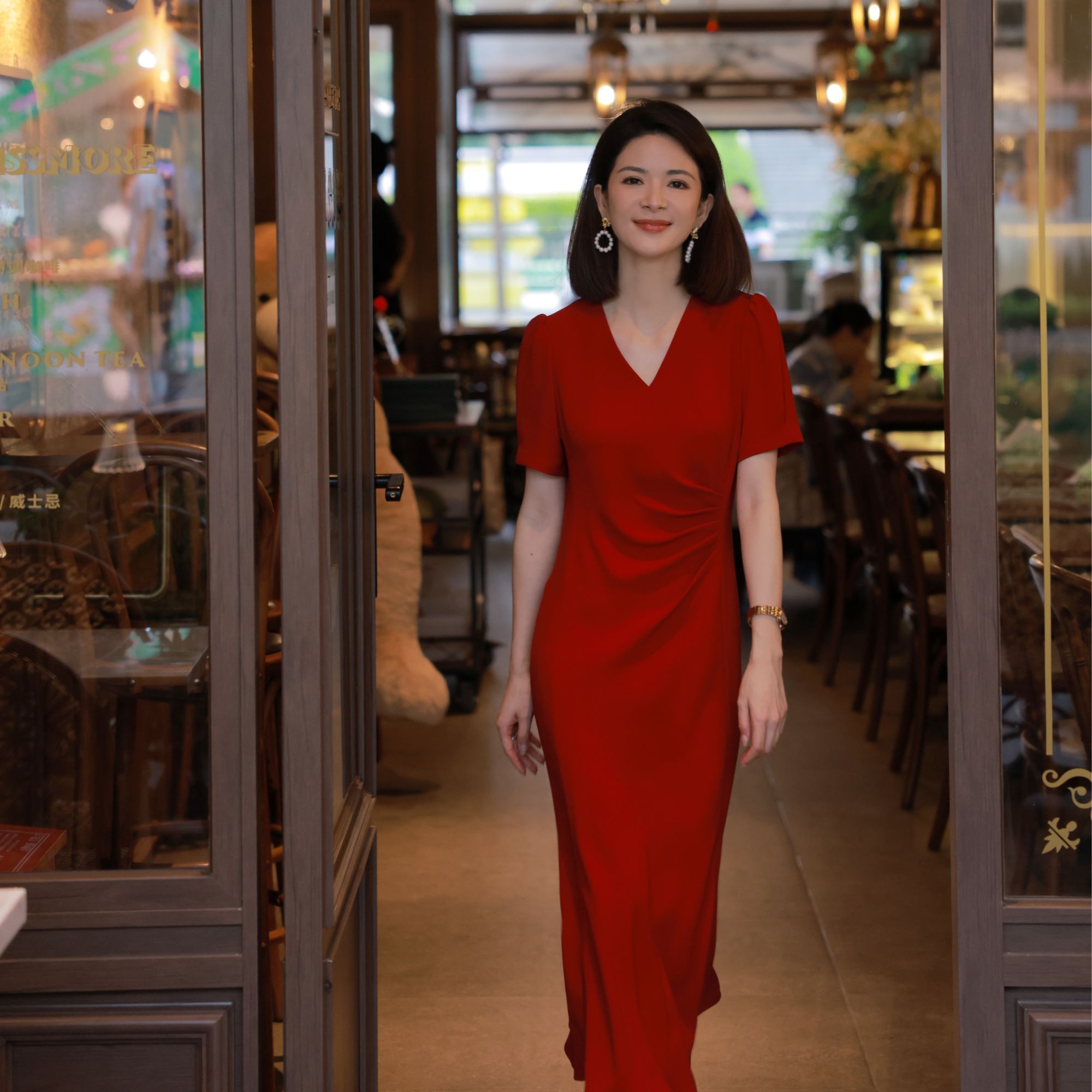 ANGELIAORIGINAL馥郁玫瑰 醋酸V领夏新款轻奢鱼尾连衣裙#564