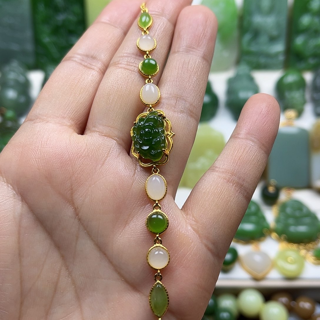 和田玉手链银S925镶嵌