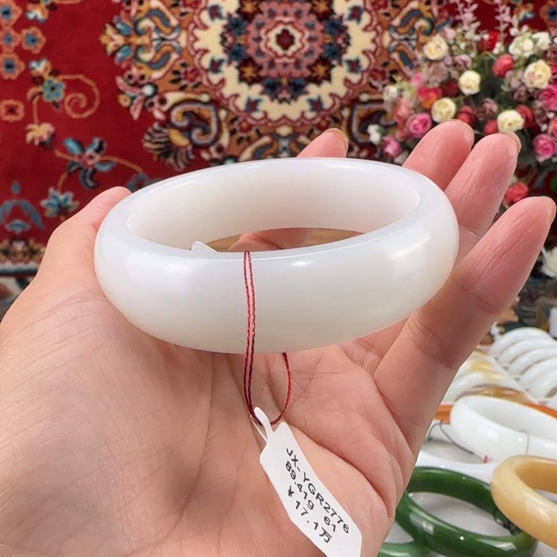 和田玉未镶嵌手镯羊脂级上等和田玉轮胎手镯61.2