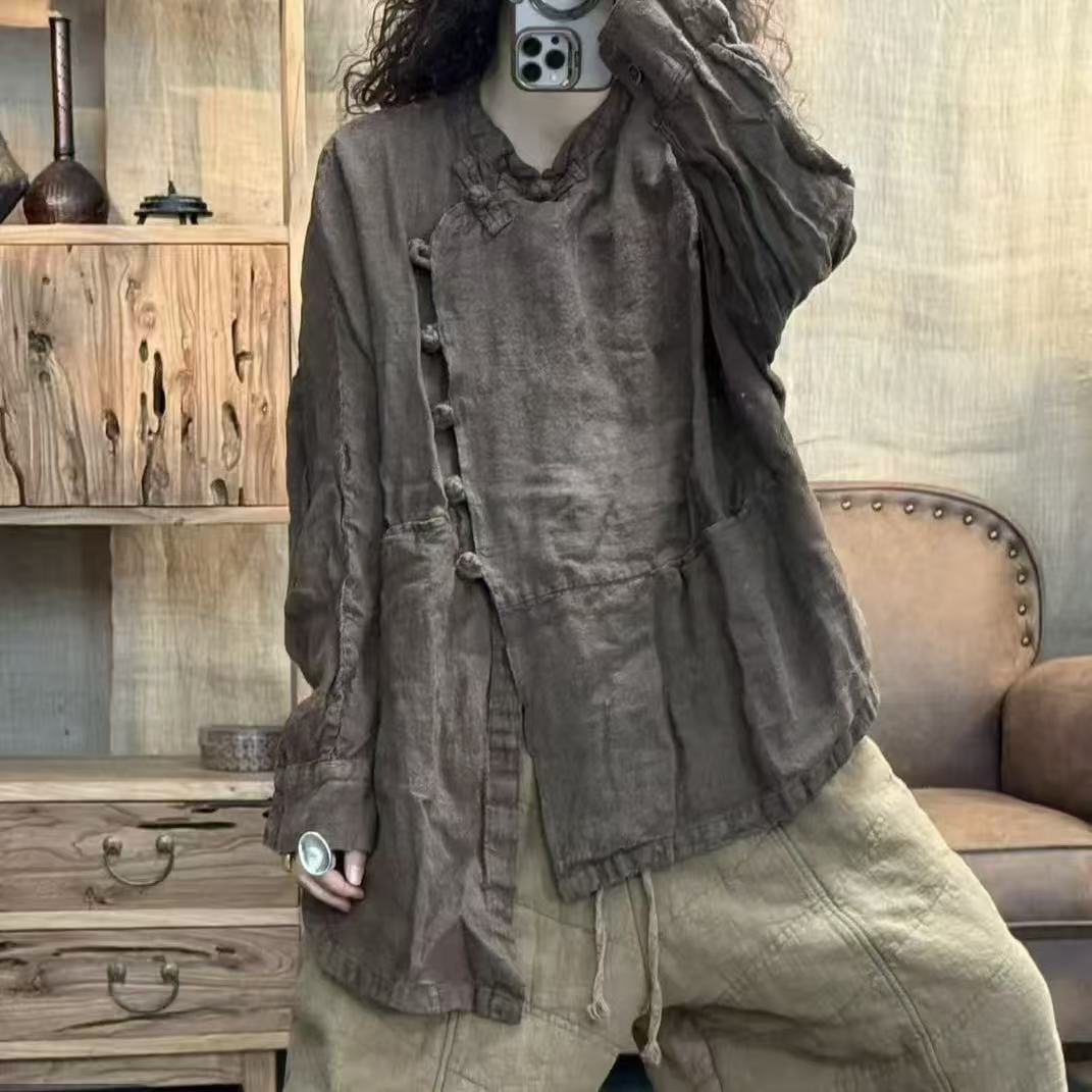 HH 546 春季新品休闲百搭不规则百搭汉麻女士衬衫 胸围140长75