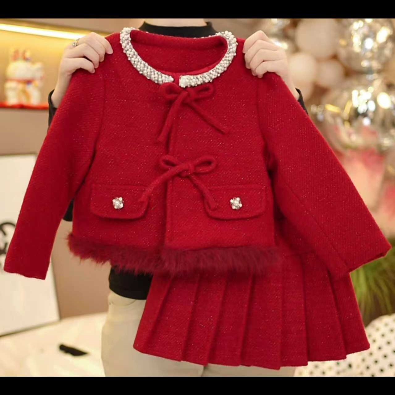 女童2025冬季新款加厚两件套中国风儿童公主韩版套装裙8917