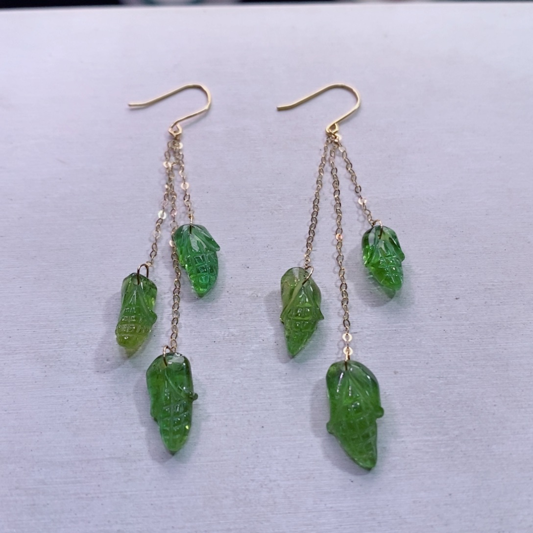 碧玺耳饰18K金镶嵌白菜耳钩yy