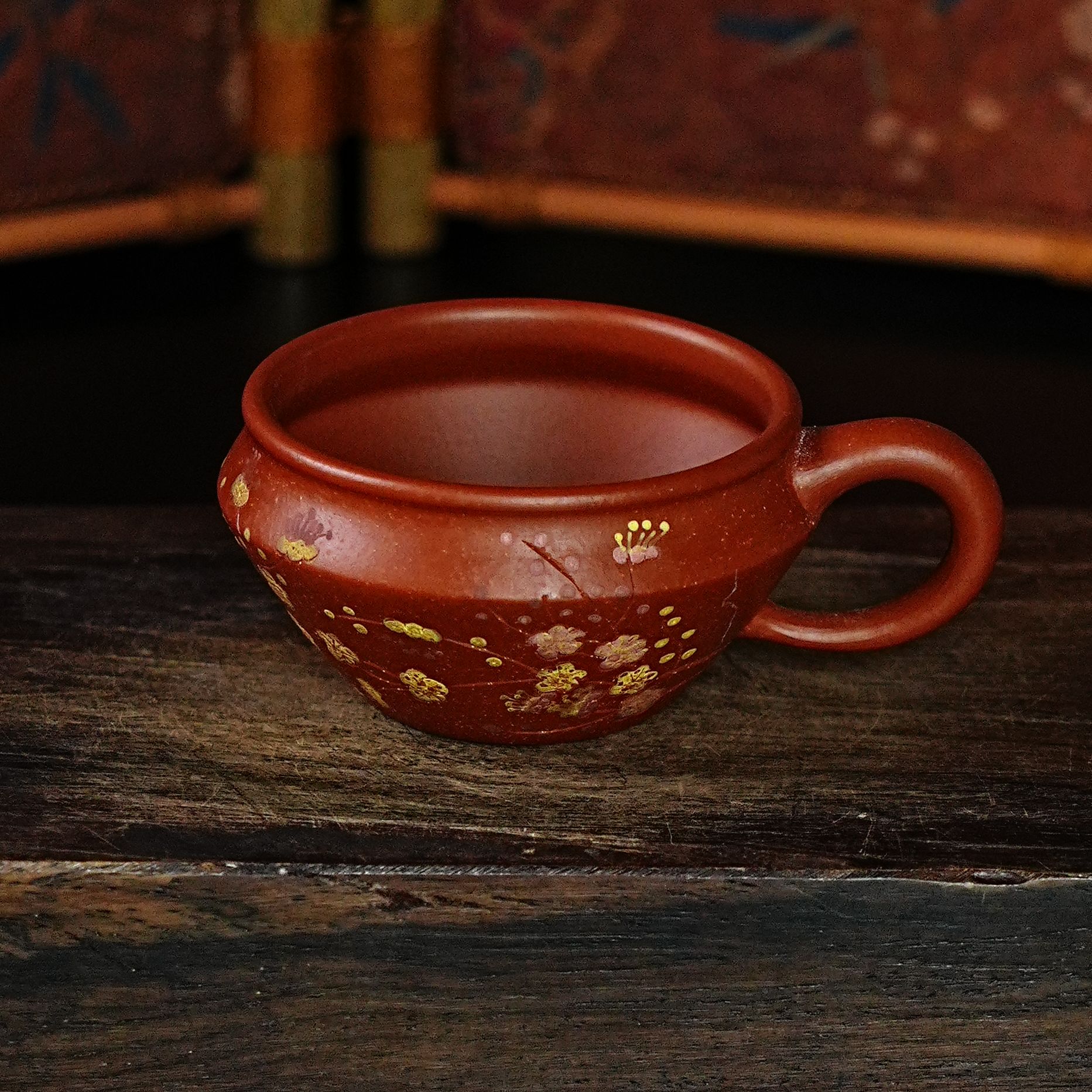 【0221梅花把杯】宜兴原矿紫砂全手工刻绘梅花茶具主人杯茶器